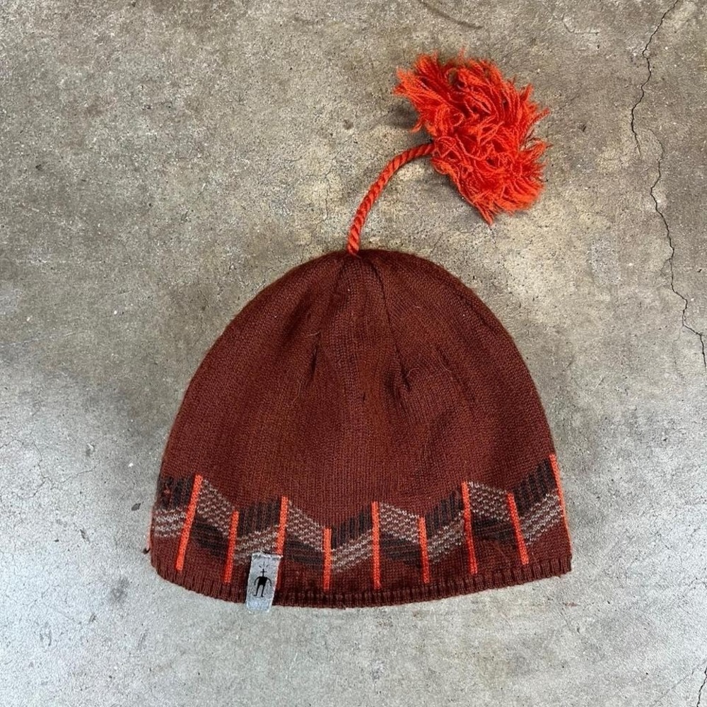 Smartwool Merino Wool Beanie Rust Brown Orange Geometric Tassel Pom Hat